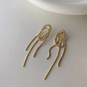 Luxury Fashion Design Gold Plated Oval Geometry Tassel Drop Earrings