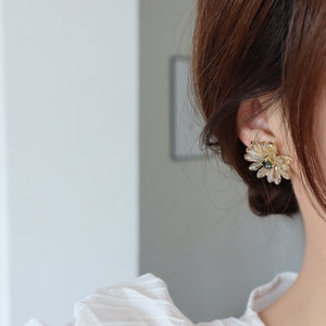 Crystal Flower Gold Plated Ear Studs Earrings