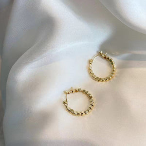 Gold Plated Bead Hoop Huggie Earrings