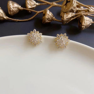 Fashion Diamante Gold Plated Flower Ear Studs