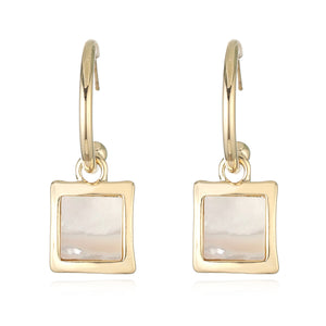 Unique Fashion Gold Plated Silver Rectangle Shell Chic Drop Earrings