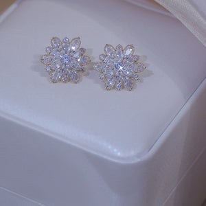 Fashion Diamante Gold Plated Flower Ear Studs