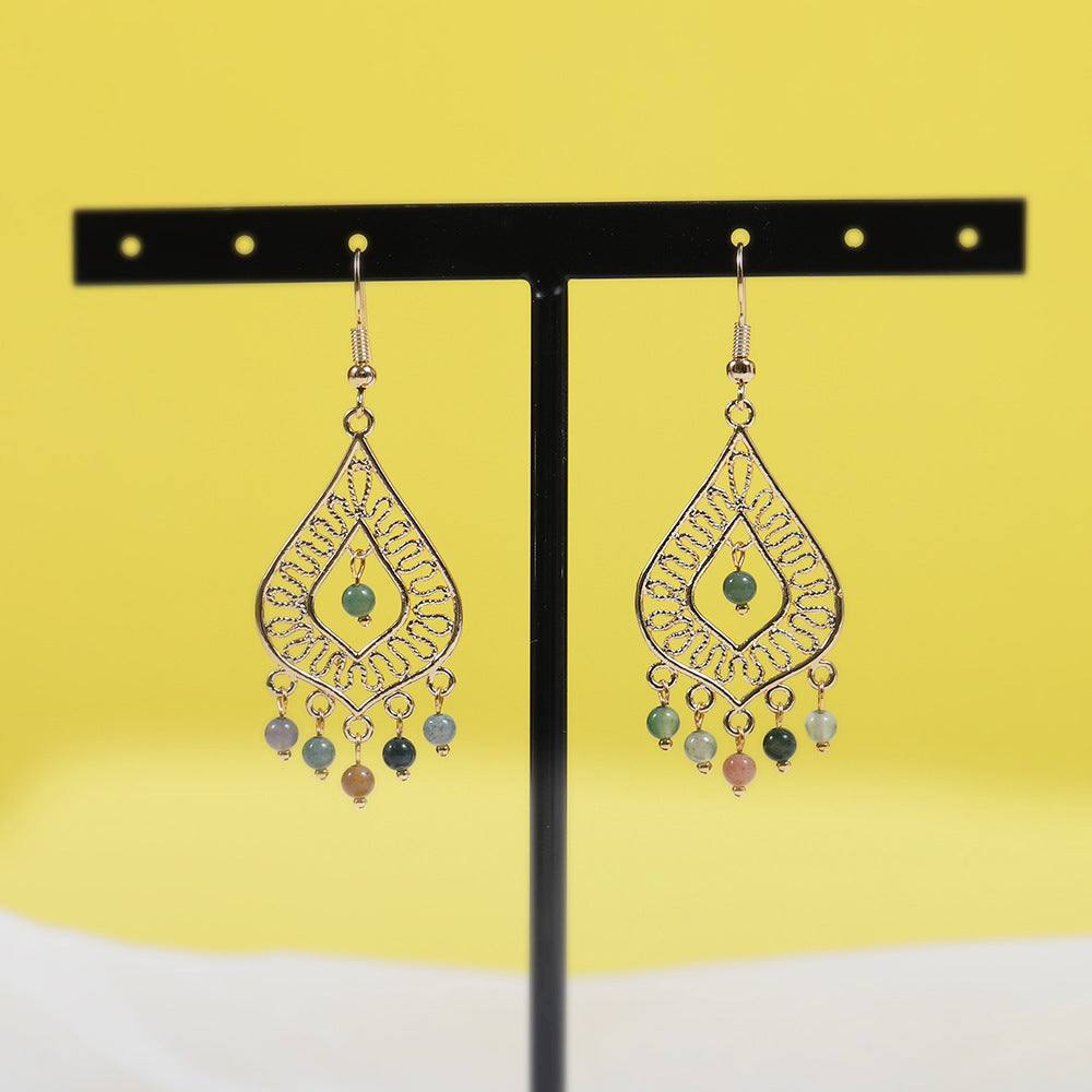 Ethnic Styled Dangle Earrings in 18K Gold Plated Silver- Water Drop