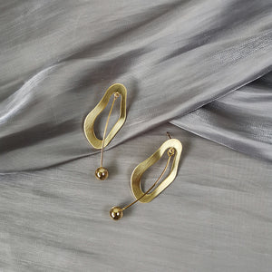 Gold Plated Irregular Shape with Mini Balls Drop Earrings