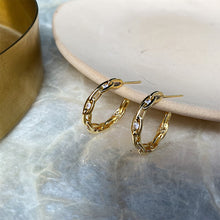 Load image into Gallery viewer, Gold Plated Chain Hoop Huggie Earrings
