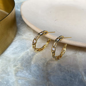 Gold Plated Chain Hoop Huggie Earrings