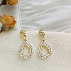 Water Drop Shape Drop Earrings with Mini Pearls