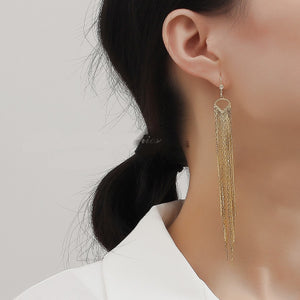 Party Wear Gold Plated Long Tassel Chic Earrings