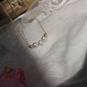 Elegant Three Mini Pearl Chain Necklace Choker