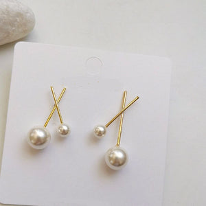 X Shape Pearl Stud Earrings