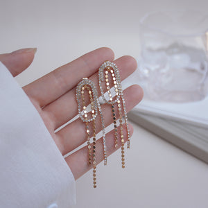 Luxury Fashion Design Gold Plated Oval Geometry Tassel Drop Earrings