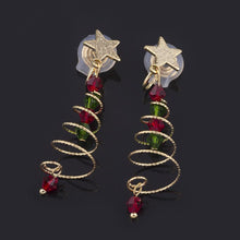 Load image into Gallery viewer, Golden Christmas Tree and Star Drop Earrings
