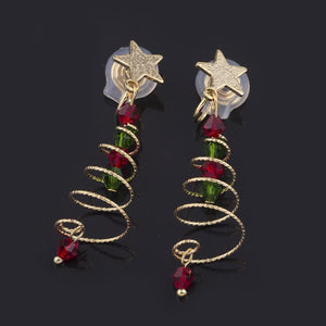 Golden Christmas Tree and Star Drop Earrings