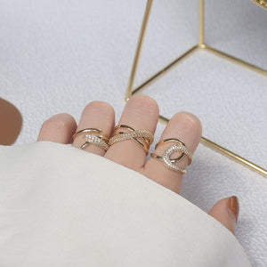 Fashion Design Gold Plated Zircon Geometric Rings Size Adjustable