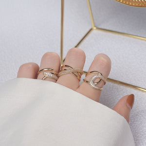 Fashion Design Gold Plated Zircon Geometric Rings Size Adjustable