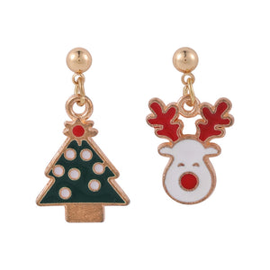 Silver Christmas Elements Drop Earrings - Snow Santa Reindeer Gift Christmas Tree