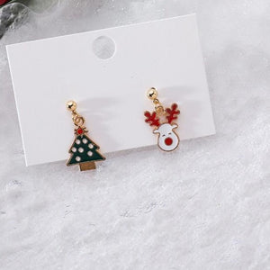 Silver Christmas Elements Drop Earrings - Snow Santa Reindeer Gift Christmas Tree