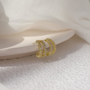 Double Layer C Shape Gold Plated Zircon Ear Cuff Studs