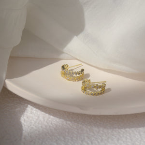 Double Layer C Shape Gold Plated Zircon Ear Cuff Studs