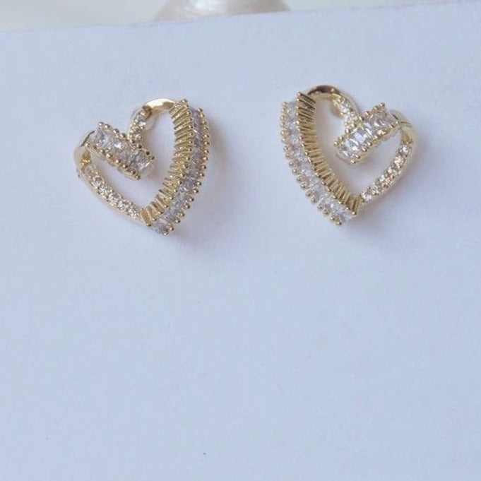 Heart Shape Gold Plated Zircon Ear Studs Earrings