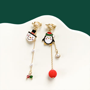Assymetric Christmas Santa Snowman Penguin Snow Drop Earrings