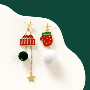 Assymetric Christmas Santa Snowman Penguin Snow Drop Earrings