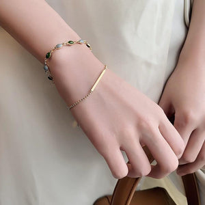 INS Fashion Design 14K Gold Plated Multi Gemstone Line Bracelet