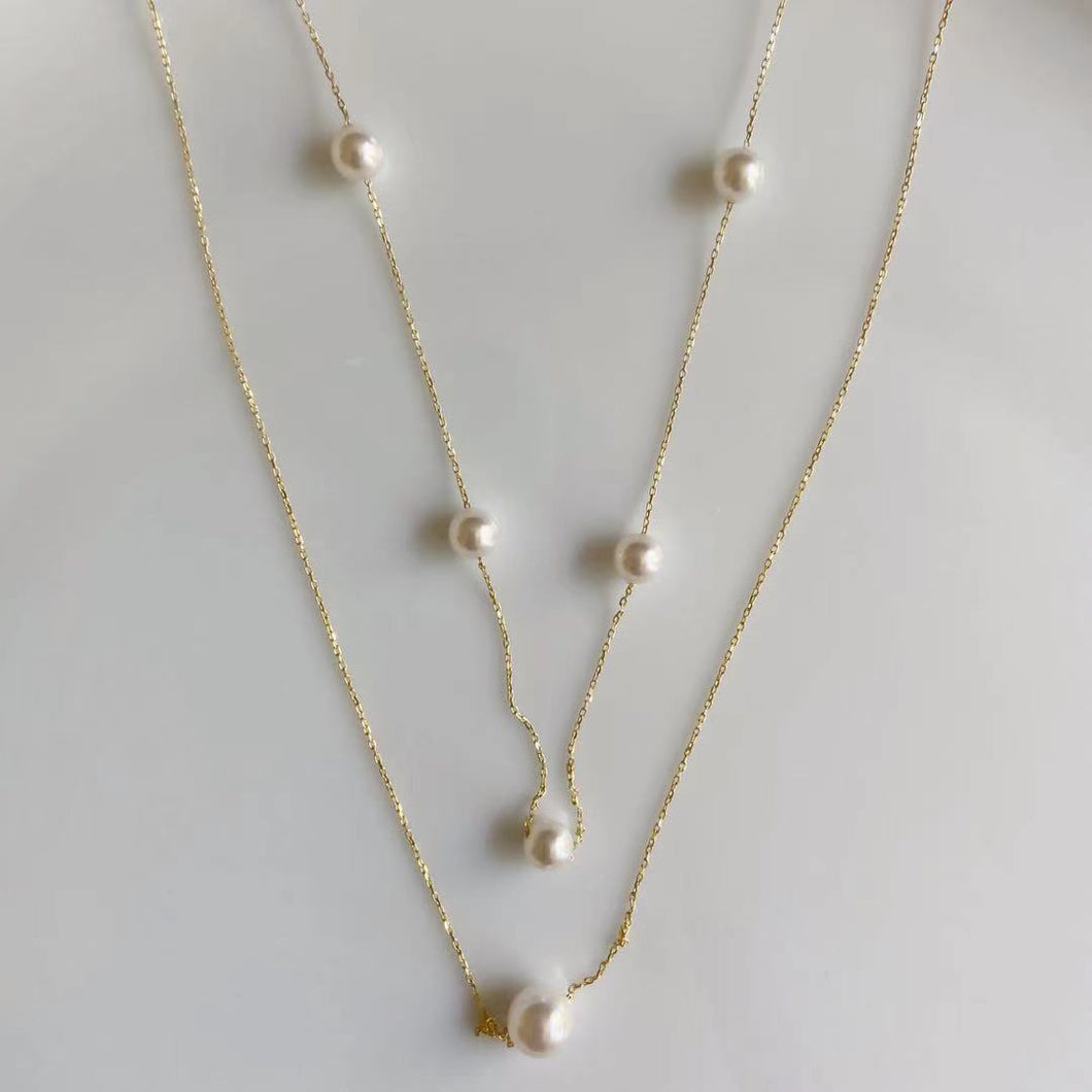 Gold Plated Silver Double Layer Pearl Plato Choker Necklace