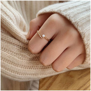 S925 Silver Ring with Single Pearl