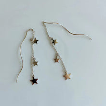 Load image into Gallery viewer, Silver Three Star Chain Thread Through Earrings
