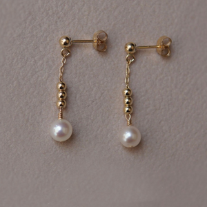 14K Gold Plated Long Chain Pearl Drop Earrings