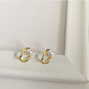 Gold Plated Round Pearl Stud Earrings