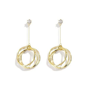 South Korea Design Gold Plated Long Three-Circle Earrings