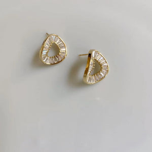Zircon Diamante Circular Gold Plated Ear Studs Earrings