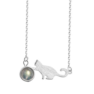 Cat Moonstone Silver Chain Necklace