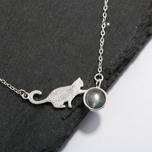 Load image into Gallery viewer, Cat Moonstone Silver Chain Necklace

