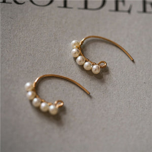 Gold Plated Pearls C Shape Handmade Huggie Earrings