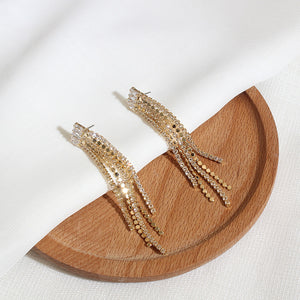 Zircon Cup Chain Gold Plated Tassel Earrings