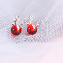 Load image into Gallery viewer, Sterling Silver Red Stone Christmas Reindeer Earrings Ear Stud
