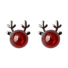 Load image into Gallery viewer, Sterling Silver Red Stone Christmas Reindeer Earrings Ear Stud
