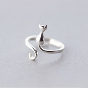 Silver Adjustable Cat Decoration Ring