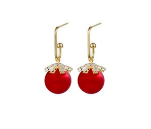 Red and White Chritsmas Bauble Drop Earrings