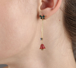 Gold Plated Silver Red and Green Christmas Bell Drop Earrings