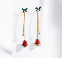 Load image into Gallery viewer, Gold Plated Silver Red and Green Christmas Bell Drop Earrings
