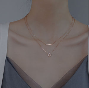 Gold Plated Silver Double Layer Geometric Choker Necklace
