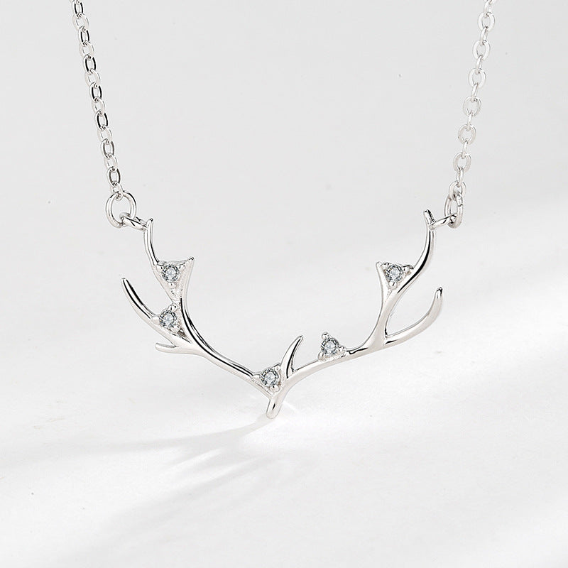 Christmas Elk Anlter Zircon Sterling Silver Necklace