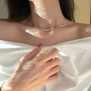 Mini Pearl Double Chain Necklace Choker
