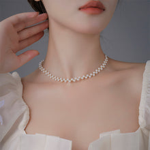 Load image into Gallery viewer, Classic Pearl Necklace  Choker in 14K Gold Plated Silver, Handmade Bridal Necklace
