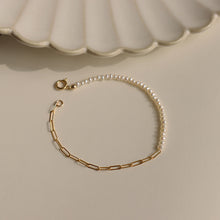 Load image into Gallery viewer, 14K Gold Plated Silver Chain and Mini Pearl Bracelet
