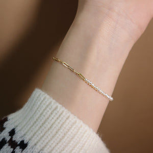 14K Gold Plated Silver Chain and Mini Pearl Bracelet
